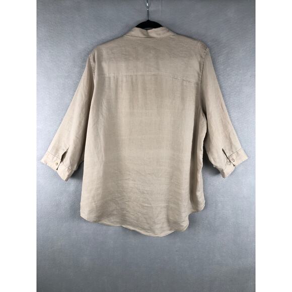 Chico's Women's Size 3 (XL/16) No-Iron Linen Button Down Tan - Picture 5 of 9